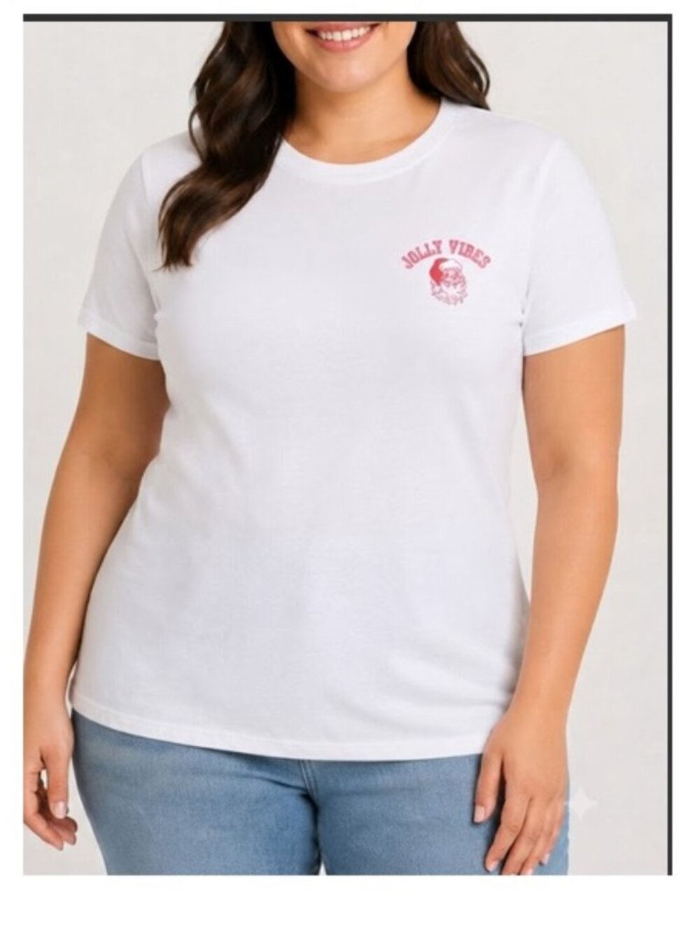 Womens Holiday Tee Old Navy Short Sleeve Top "Jolly Vibes" Santa Size Large